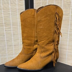 Vintage Fringed Tan Suede Boots